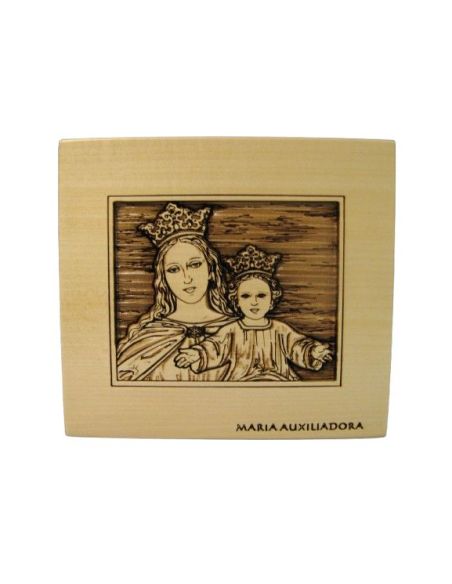 Cuadro Pirograbado María Auxiliadora 16,5x15 cm