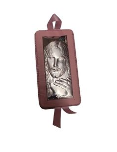 Cuadro Tela Rosa Plata Cristo 7,15X14 Cm