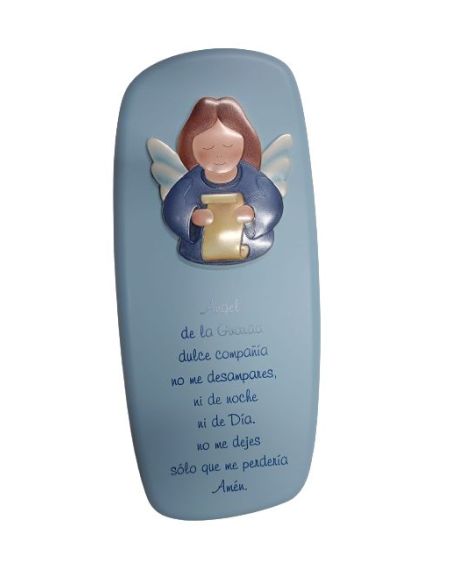 Cuadro Oracion Angel De La Gaurda 26 Cm. Azul