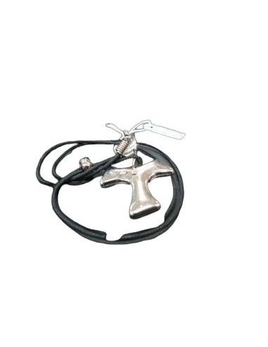 Cruz Tau Niquel 2,5 Cm Brillantes Cordon