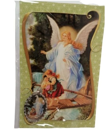 Estampa 55X85Mm Oracion Con Medalla Metal Angel De La Guarda