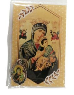 Estampa 55X85Mm Oracion Con Medalla Metal Perpetuo Socorro
