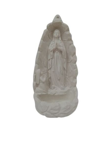 Benditera Blanca Resina Pie Y Colgar Lourdes 19,5Cm