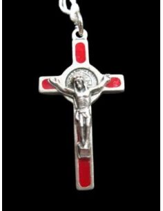 Cruz S. Benito Mini Plateada Roja 3,5Cm