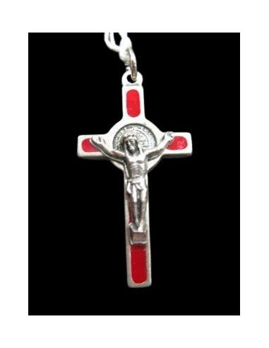 Cruz S. Benito Mini Plateada Roja 3,5Cm