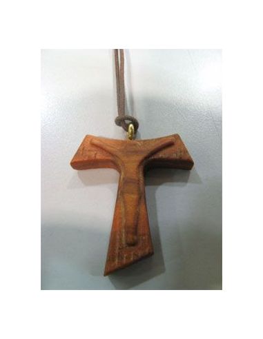 Cruz De Tau 4Cm Cristo Relive Madera Olivo
