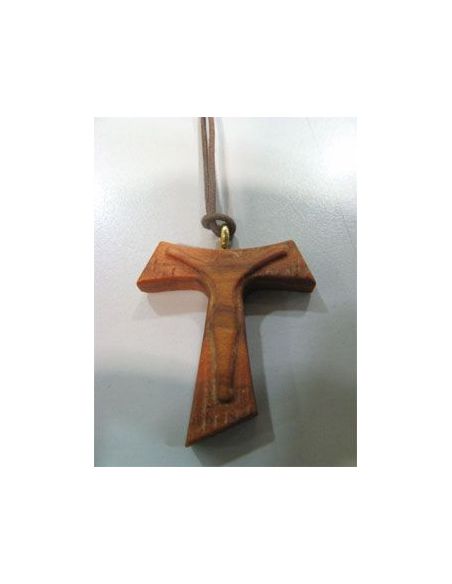 Cruz De Tau 4Cm Cristo Relive Madera Olivo
