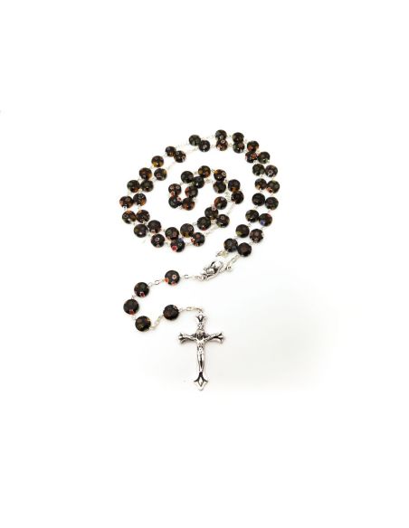 Rosario Cristal Plato Negro 8 mm