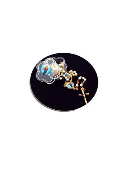 Rosario 4Mm Auxiliadora Color Perla Azul+Caja
