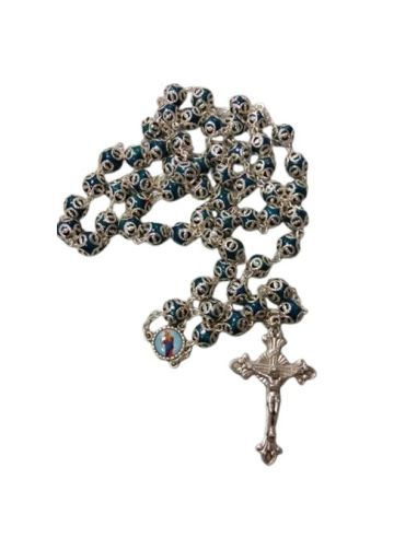 Rosario Copeta Metal Filigrana Azul Maria Auxiliadora