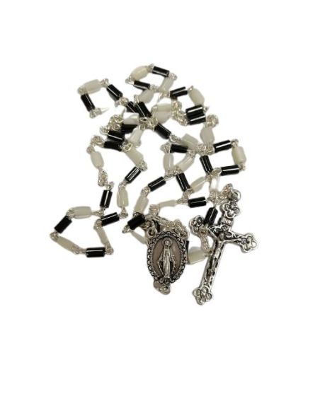 Rosario Cilindro  Madreperla Y Hematite