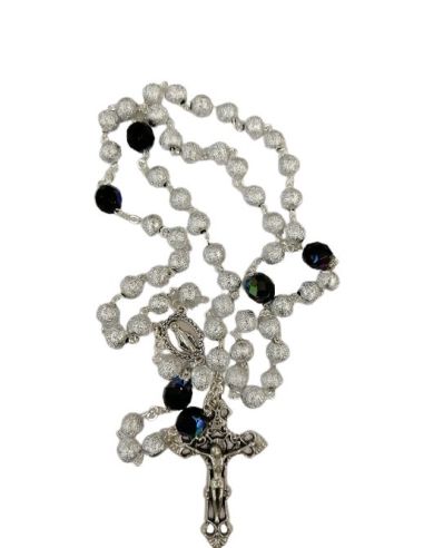 Rosario Plast. Plateado Cristal 10Mm Negro