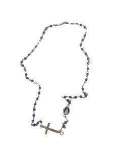 Collar Rosario Cristal 3Mm Azul Cruz Medio