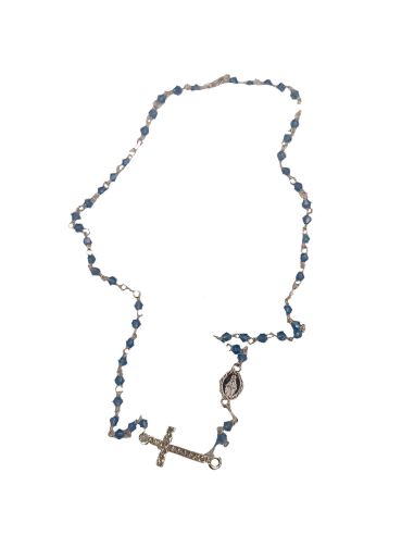 Collar Rosario Cristal 3Mm Azul Cruz Medio