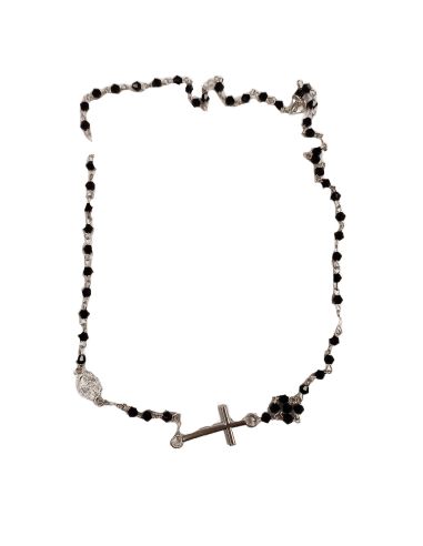 Collar Rosario Cristal 3Mm Negro Cruz Medio
