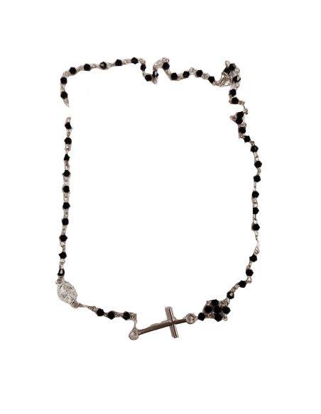 Collar Rosario Cristal 3Mm Negro Cruz Medio