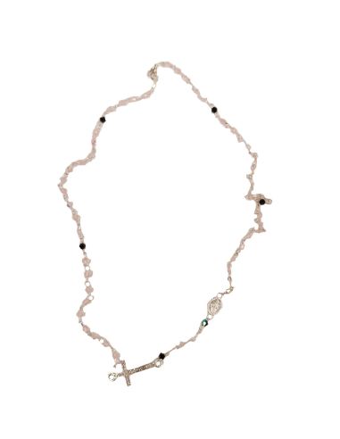Collar Rosario Cristal 3Mm Rosa Cruz Medio