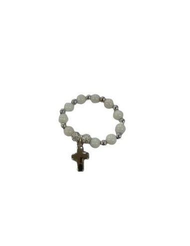 Rosario Decena Rosas Metal Cristal Blanco