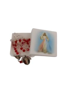 Rosario Cristal Jesús Misericordioso Con Caja