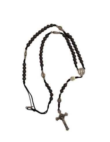 Rosario Hematites 6Mm Cuerda San Benito Con Mosquetón