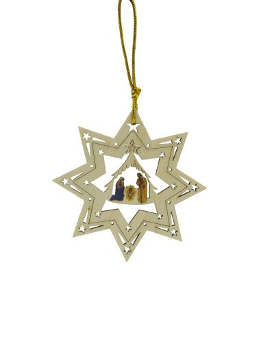 Colgante Madera Navidad 8Cm Misterio Doble Estrella Arbol