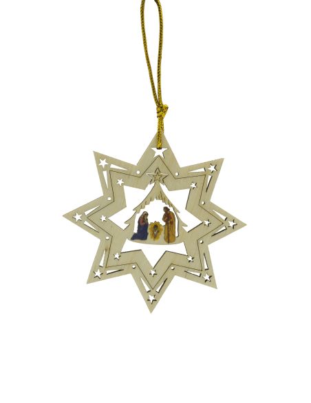 Colgante Madera Navidad 8Cm Misterio Doble Estrella Arbol