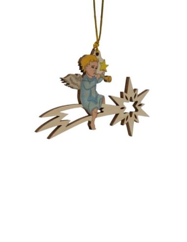 Colgante Madera Navidad 13,5X5Cm Angel Musico En Estrella Polar