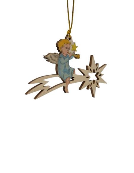 Colgante Madera Navidad 13,5X5Cm Angel Musico En Estrella Polar
