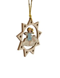 Colgante Madera Navidad 8Cm Angel Sentado S/Nube En Estrella