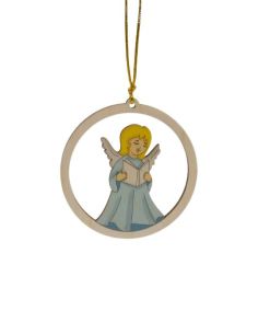 Colgante Madera Navidad 8Cm Angel Coro Azul