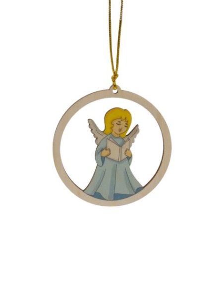 Colgante Madera Navidad 8Cm Angel Coro Azul