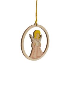 Colgante Madera Navidad 8Cm Angel Coro Rosa