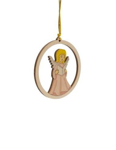 Colgante Madera Navidad 8Cm Angel Coro Rosa