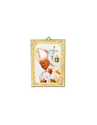 Tabla Icono Madera 10X14 Papa Woitila