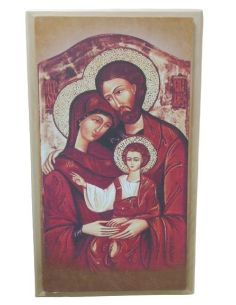 Cuadro Tabla Madera Tela 32X55 Sagrada Familia Icono