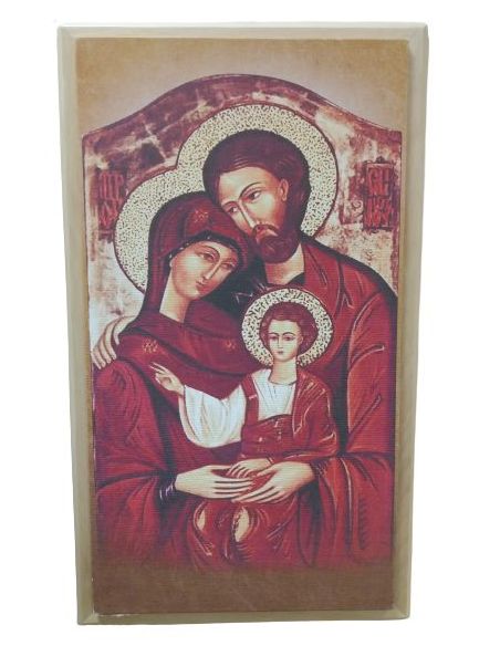 Cuadro Tabla Madera Tela 32X55 Sagrada Familia Icono