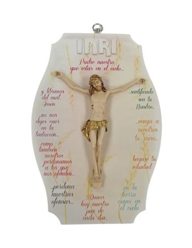 Tabla Madera Cristo Resina Padre Nuestro 14X20Cm