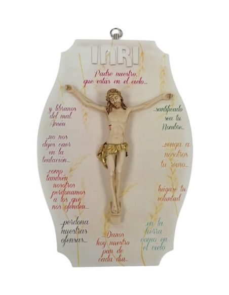 Tabla Madera Cristo Resina Padre Nuestro 14X20Cm
