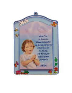 Cuadro Madera Angel De La Guarda 15X20Cm Azul