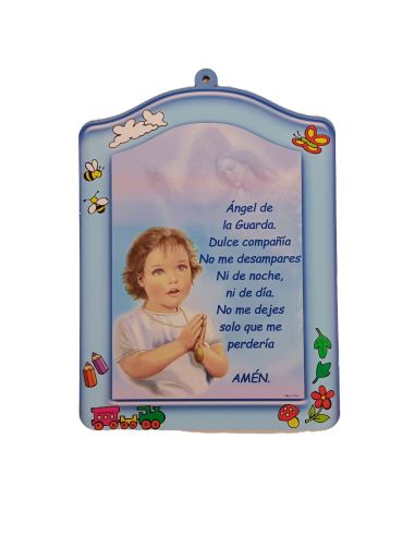 Cuadro Madera Angel De La Guarda 15X20Cm Azul
