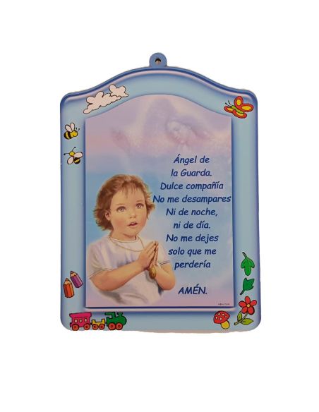 Cuadro Madera Angel De La Guarda 15X20Cm Azul