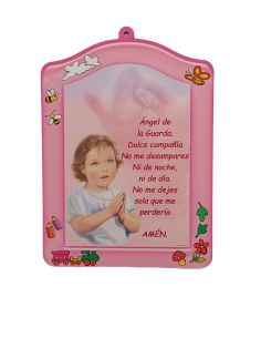 Cuadro Madera Angel De La Guarda 15X20Cm Rosa