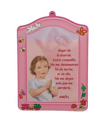 Cuadro Madera Angel De La Guarda 15X20Cm Rosa