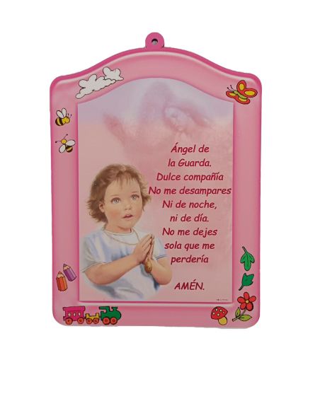 Cuadro Madera Angel De La Guarda 15X20Cm Rosa