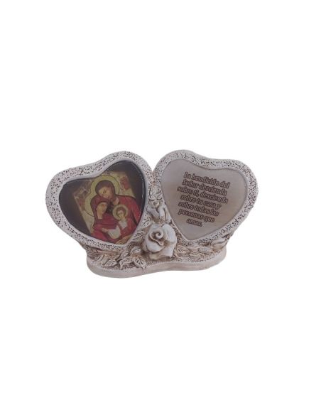 Repie Doble Corazón Resina 14X8Cm 2 Sgda.Familia+Oracion