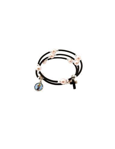 Brazalete 619 Perla Rosa Con Cruz Auxiliadora****