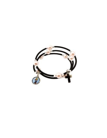Brazalete 619 Perla Rosa Con Cruz Auxiliadora****
