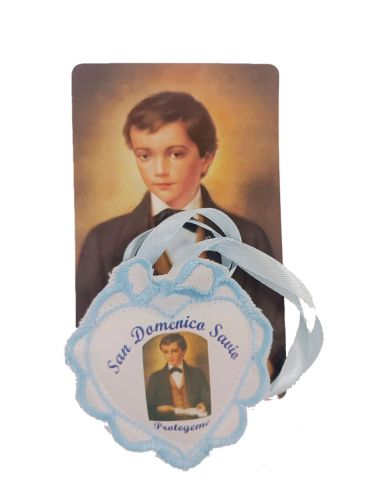 Medalla Escapulario Cuna Corazón Tela Domingo Savio Azul