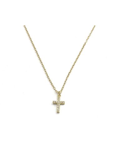 Gargantilla Plata Dorada Con Cruz Cristal Blanca