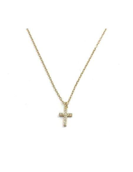 Gargantilla Plata Dorada Con Cruz Cristal Blanca
